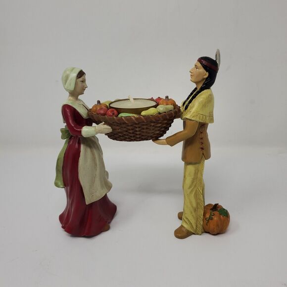 Seasons of Cannon Falls Pilgrim and native basket resin candle figure 6" Tall - Picture 1 of 9